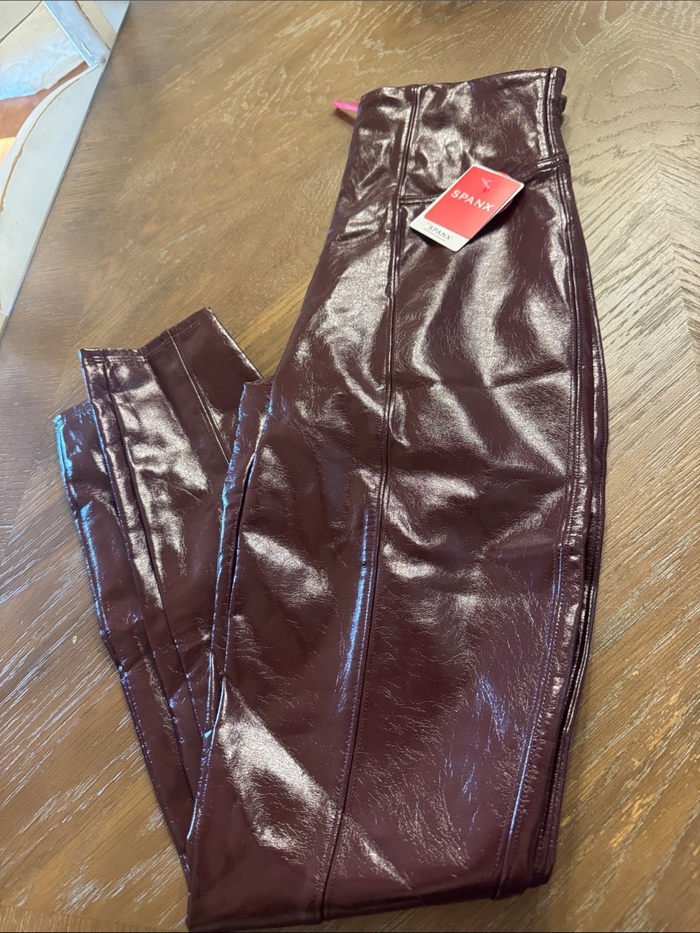 SPANX Shiny Faux Leather Leggings in Burgundy